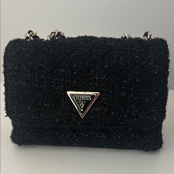 GUESS Black Tweed Crossbody Bag - Picture 1 of 6